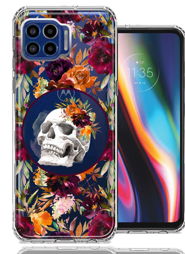 Motorola One 5G Romance Is Dead Valentines Day Halloween Skull Floral Autumn Flowers Double Layer Phone Case Cover