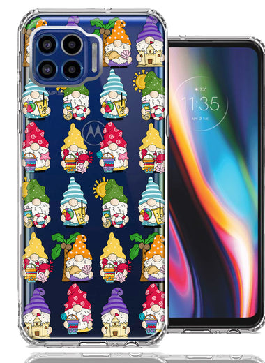 Motorola One 5G Summer Beach Cute Gnomes Sand Castle Shells Palm Trees Double Layer Phone Case Cover