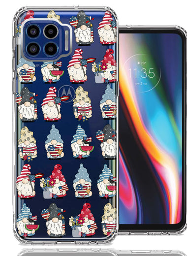 Motorola One 5G USA Fourth Of July American Summer Cute Gnomes Patriotic Parade Double Layer Phone Case Cover