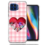 Motorola One 5G Valentine's Day Garden Gnomes Heart Love Pink Plaid Double Layer Phone Case Cover
