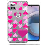 Motorola One 5G Ace Pink Purple Origami Valentine's Day Polkadot Hearts Design Double Layer Phone Case Cover