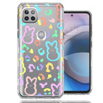 Motorola One 5G Ace Leopard Easter Bunny Candy Colorful Rainbow Double Layer Phone Case Cover