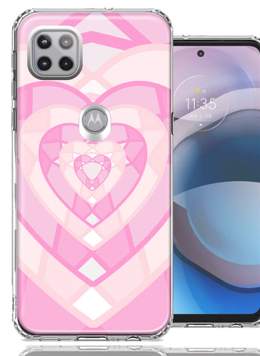 Motorola One 5G Ace Pink Gem Hearts Design Double Layer Phone Case Cover
