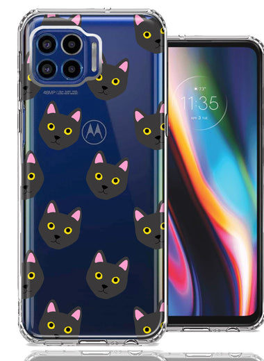 Motorola One 5G Black Cat Polkadots Design Double Layer Phone Case Cover