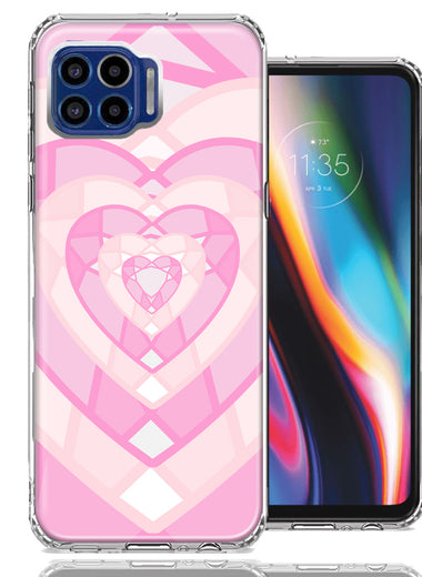 Motorola One 5G Pink Gem Hearts Design Double Layer Phone Case Cover