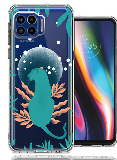 Motorola One 5G Moon Green Jaguar Design Double Layer Phone Case Cover