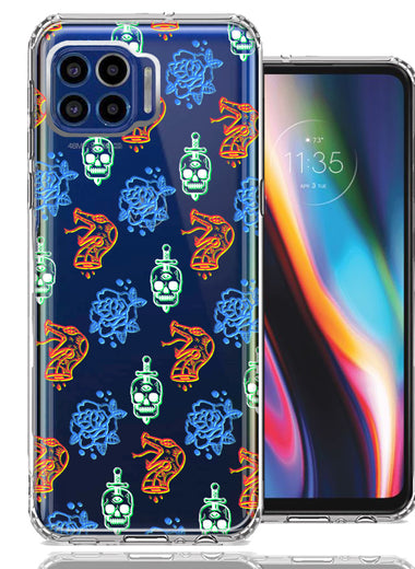 Motorola One 5G Snakes Skulls Roses Design Double Layer Phone Case Cover