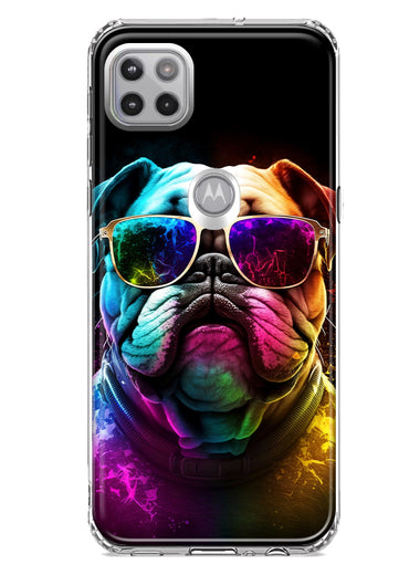 Motorola One 5G Neon Rainbow Glow Bulldog Hybrid Protective Phone Case Cover