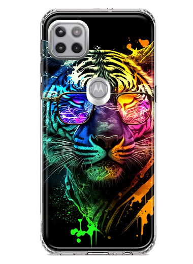 Motorola One 5G Neon Rainbow Swag Tiger Hybrid Protective Phone Case Cover