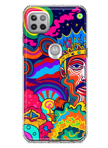 Motorola One 5G Neon Rainbow Psychedelic Indie Hippie Indie King Hybrid Protective Phone Case Cover