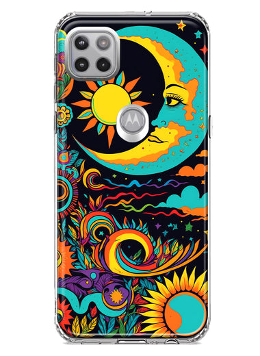 Motorola One 5G Neon Rainbow Psychedelic Indie Hippie Indie Moon Hybrid Protective Phone Case Cover