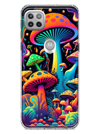 Motorola One 5G Neon Rainbow Psychedelic Indie Hippie Mushrooms Hybrid Protective Phone Case Cover