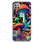 Motorola One 5G Neon Rainbow Psychedelic Indie Hippie Mushrooms Hybrid Protective Phone Case Cover