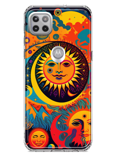 Motorola One 5G Neon Rainbow Psychedelic Indie Hippie Sun Moon Hybrid Protective Phone Case Cover