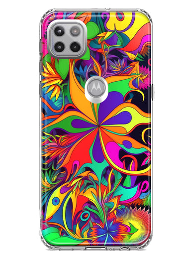 Motorola One 5G Neon Rainbow Psychedelic Hippie Wild Flowers Hybrid Protective Phone Case Cover