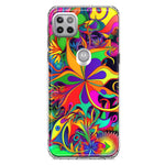 Motorola One 5G Neon Rainbow Psychedelic Hippie Wild Flowers Hybrid Protective Phone Case Cover