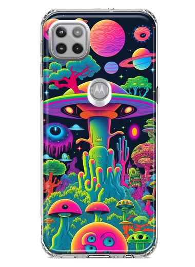 Motorola One 5G Neon Rainbow Psychedelic UFO Alien Planet Hybrid Protective Phone Case Cover
