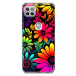 Motorola One 5G Neon Rainbow Glow Colorful Abstract Flowers Floral Hybrid Protective Phone Case Cover