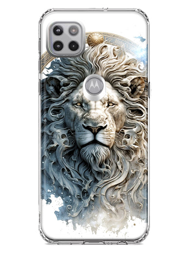 Motorola One 5G Abstract Lion Sculpture Hybrid Protective Phone Case Cover