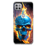 Motorola One 5G Blue Flaming Skull Burning Fire Double Layer Phone Case Cover