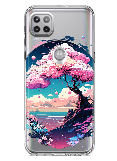 Motorola One 5G Kawaii Manga Pink Cherry Blossom Japanese Sky Floral Ocean Hybrid Protective Phone Case Cover
