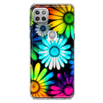 Motorola One 5G Ace Neon Rainbow Daisy Glow Colorful Daisies Baby Blue Pink Yellow White Double Layer Phone Case Cover