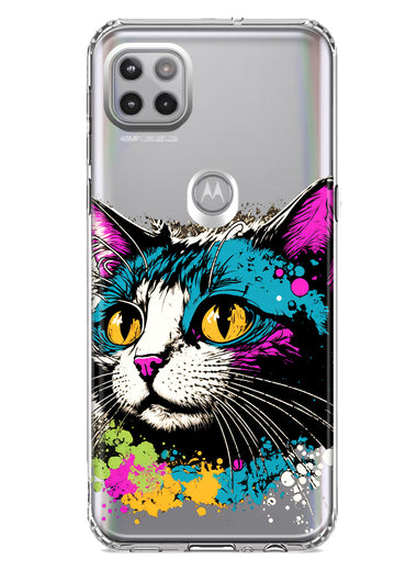 Motorola One 5G Cool Cat Oil Paint Pop Art Hybrid Protective Phone Case Cover