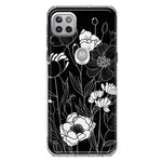 Motorola One 5G Line Drawing Art White Floral Flowers Hybrid Protective Phone Case Cover