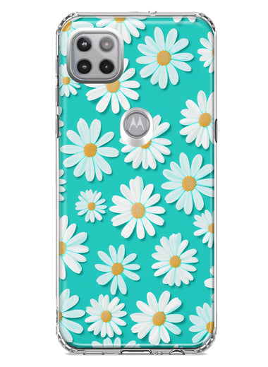 Motorola One 5G Turquoise Teal White Daisies Cute Daisy Polka Dots Double Layer Phone Case Cover