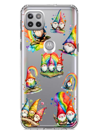 Motorola One 5G Colorful Neon Glow Rainbow Gnomes Painting Hybrid Protective Phone Case Cover
