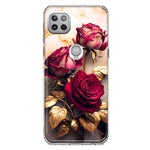 Motorola One 5G Romantic Elegant Gold Marble Red Roses Double Layer Phone Case Cover