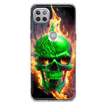 Motorola One 5G Green Flaming Skull Burning Fire Double Layer Phone Case Cover