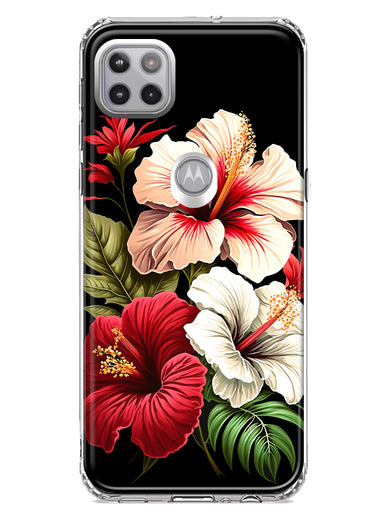 Motorola One 5G Pink Red Hibiscus Wild Flowers Floral Hybrid Protective Phone Case Cover