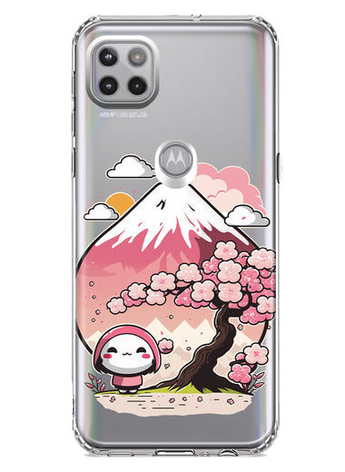 Motorola One 5G Kawaii Manga Pink Cherry Blossom Fuji Mountain Mochi Girl Hybrid Protective Phone Case Cover