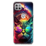 Motorola One 5G Neon Rainbow Galaxy Cat Hybrid Protective Phone Case Cover