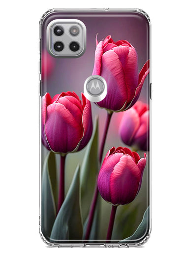 Motorola One 5G Pink Tulip Flowers Floral Hybrid Protective Phone Case Cover