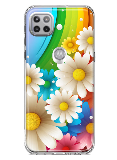 Motorola One 5G Colorful Rainbow Daisies Blue Pink White Green Double Layer Phone Case Cover