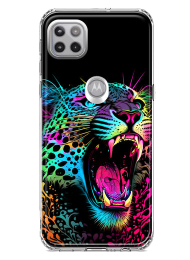 Motorola One 5G Neon Rainbow Glow Colorful Leopard Hybrid Protective Phone Case Cover