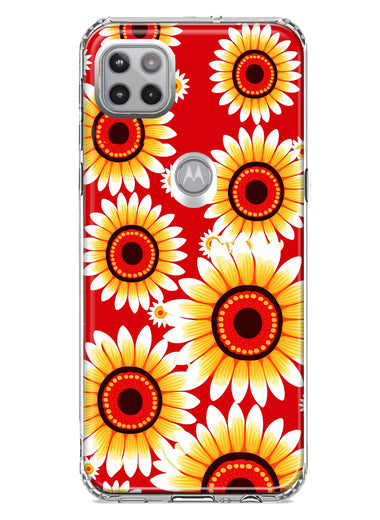 Motorola One 5G Yellow Sunflowers Polkadot on Red Double Layer Phone Case Cover