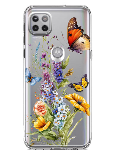 Motorola One 5G Yellow Purple Spring Flowers Butterflies Floral Hybrid Protective Phone Case Cover