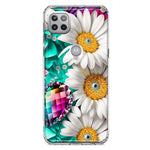 Motorola One 5G Ace Colorful Crystal White Daisies Rainbow Gems Teal Double Layer Phone Case Cover