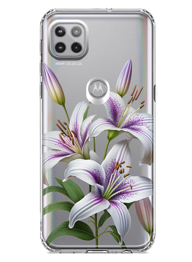 Motorola One 5G White Lavender Lily Purple Flowers Floral Hybrid Protective Phone Case Cover