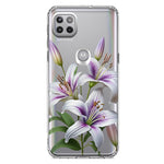 Motorola One 5G White Lavender Lily Purple Flowers Floral Hybrid Protective Phone Case Cover