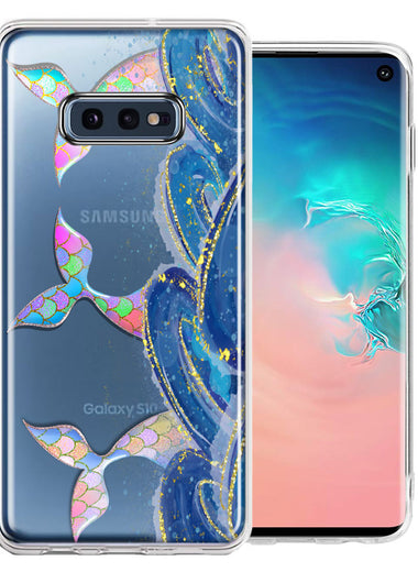 Samsung Galaxy S10e Rainbow Mermaid Tails Scales Ocean Waves Beach Girls Summer Double Layer Phone Case Cover