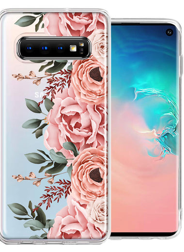 For Samsung Galaxy S10 Plus Blush Pink Peach Spring Flowers Peony Rose Phone Case Cover