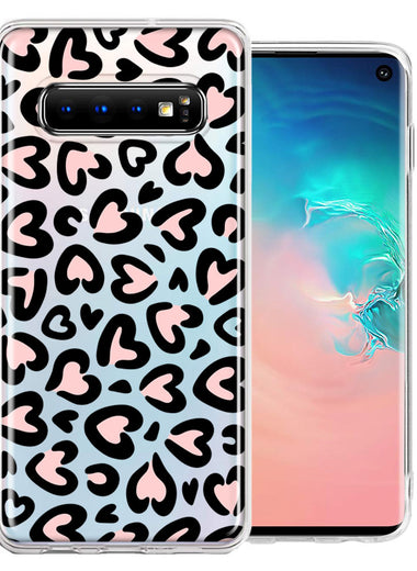Samsung Galaxy S10 Cute Pink Leopard Print Hearts Valentines Day Love Double Layer Phone Case Cover