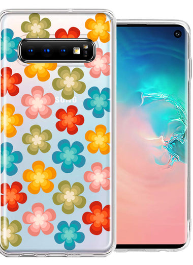 Samsung Galaxy S10 Groovy Gradient Retro Color Flowers Double Layer Phone Case Cover