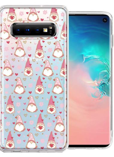 Samsung Galaxy S10 Pink Blush Valentines Day Flower Hearts Gnome Characters Cute Double Layer Phone Case Cover