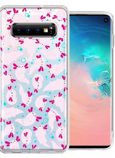Samsung Galaxy S10 Pink Happy Swimming Axolotls Polka Dots Double Layer Phone Case Cover