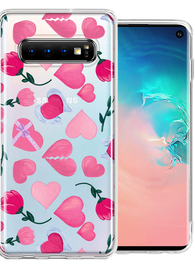 Samsung Galaxy S10 Plus Pretty Valentines Day Hearts Chocolate Candy Angel Flowers Double Layer Phone Case Cover